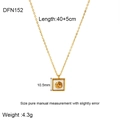 Macro view of 18k gold plated necklace with rose motif pendant and size measurements - Square Embossed Rose Pendant