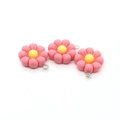 Pink resin flower pendants with yellow centers and metal loops for DIY jewelry making - Eight-petal Flower