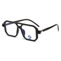 Retro double-bridge polygon sunglasses with black frames and blue light blocking lenses - Black Frame Clear Lens