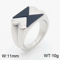 Bague en acier titane argenté avec triangle en émail noir, largeur 11 mm et poids 10 g - US 7 / Argenté
