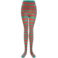 Collants rayés rouge et vert sur le thème de Noël en tissu extensible pour costumes de fête - Taille unique / Collants à larges rayures rouge et vert