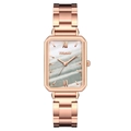 Elegant rose gold rectangular watch for women with mother of pearl dial and metal strap - White Dial