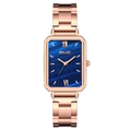 Elegant rose gold rectangular watch with a dark blue marble dial for women - Blue Dial