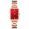Women's quartz watch with rectangular red wave dial and rose gold steel strap - Red Dial
