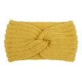 Detail of yellow knitted headband featuring a cross-twist knot and textured wool fabric - Light Yellow