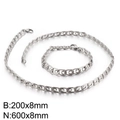 Set di collana e bracciale in acciaio inossidabile argento con maglie a sbalzo lucide - Stile Goffrato Argento (KS130244-Z)