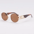 Lunettes de soleil ovales steampunk vintage avec monture en métal doré et verres ambre - Monture Dorée Branches Marron Verres Thé