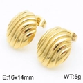Orecchini a perno dorati a coste verticali in acciaio inossidabile 16x14 mm - Orecchini a bottone con texture a onde a coste (KE112503-KFC) / Oro
