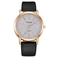 Elegante Roségold-Quarzuhr mit sternenklarem Silberzifferblatt und Lederarmband - Schwarz