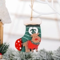 Ciondolo calza di Natale vintage in legno con renna e corda di iuta rustica - Stile Calza Renna Verde