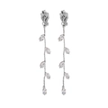 Eleganti orecchini a pendente in argento con pietre di zirconio a taglio marquise - Clip per orecchie a foglia / Argento