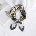 Silk neck scarf with elegant gold chain patterns and tassel prints on white base - Beige Floral Rope Knot
