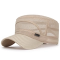Breathable mesh flat top cap in beige with S-P metal tag for summer outdoor wear - Adjustable / Beige