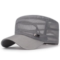 Men's breathable mesh flat top military cap in charcoal grey with metal logo detail - Adjustable / Light Gray