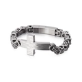 Pulsera de hombre en acero de titanio con cruz vintage y cadena de eslabones bizantinos - Plata (KB122387-KFC)