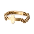 Pulsera de cadena bizantina de acero de titanio con dije de cruz en acabado dorado - Dorado (KB122384-KFC)