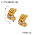 Pendientes en forma de C bañados en oro con textura trenzada y detalles de cristal - Dorado