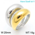 Two-tone 20mm wide chunky dome ring in 18k gold and silver 316L stainless steel - US 7 / Two-tone Metal Splicing Style (KR110694-KJX) / Two Colors