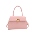 Minimalist light pink leather crossbody handbag with golden metal lock and stud detail - Pink