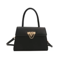 Minimalist black matte faux leather handbag with gold rivets and chain accent - Black