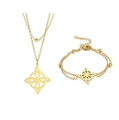 Golden Celtic knot double-layer necklace and bracelet set in polished stainless steel - Set 3 (Double Necklace+Bracelet) / Gold