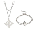 Silver stainless steel double-layered necklace and bracelet set with Celtic knot charms - Set 3 (Double Necklace+Bracelet) / Silver