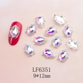 Waterdrop AB crystal nail charms with silver alloy base, LF6351 model in 9x12mm size - Silver Base AB Aurora Teardrop (6351)