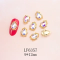 Detailed 9x12mm water drop nail art charm with gold hollow frame and AB crystal - Gold Base AB Aurora Teardrop (6357)