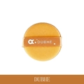 Dettaglio di una spugnetta per trucco gialla con cinturino in raso arancione e marchio - Confezione Singola Individuale / Giallo Dubhe