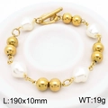 Elegante pulsera de acero inoxidable chapada en oro de 18k con perlas y cierre tipo OT - Estilo de Perla Irregular (KB183021-BH)