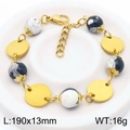 Bracciale con piastre dorate rotonde e perle in resina marmorizzata bianca e nera - Motivo Marmo Bianco e Nero (KB183024-BH)