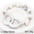 Bracciale in acciaio inossidabile argento con anelli intrecciati e perle bianche 190mm - Stile Intrecciato Argento (KB183038-BH)
