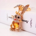 Porte-clés lapin doré avec strass et grand ornement jaune pour accessoire de sac - Café Clair