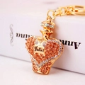 Golden heart perfume bottle keychain with orange and white crystals and Juliri tag - Individual Packaging / Peach