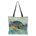 Waterproof linen tote bag featuring a colorful 3D abstract watercolor sea turtle print - haigui-14 Heart Back Turtle