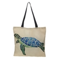Détail de l'imprimé tortue 3D sur la texture du sac cabas robuste en toile de lin - haigui-10 Tortue Bleue Aquarelle