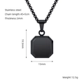 Collar industrial de acero inoxidable negro con colgante octogonal y cadena gruesa - Estilo de Cadena de Eslabones Redondos / Todo Negro
