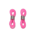 Pair of pink silicone anti-slip eyeglass chain connectors with silver metal spring loops - Pink / Silver Metal Ring