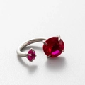 Silver open ring featuring large and small red gemstones in a prong setting - Red Style (4#)