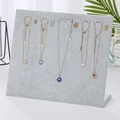 Grey velvet L-shaped necklace display stand with 11 hooks for jewelry storage - Large Ice Grey Necklace Board