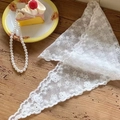 French retro white floral lace headscarf with delicate embroidery and scalloped edges - Crochet Floral Scarf / White