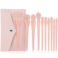 12-teiliges Make-up Pinsel Set in Pastellrosa mit passender PU-Leder Aufbewahrungstasche - 10 Stück Rosa Mit Tasche