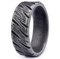 Detailed view of retro punk ring featuring irregular rock texture in 316 stainless steel - 23106