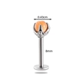 Titanium steel lip stud with 4.3mm orange moonstone bead and 8mm internal thread post - Orange Cat's Eye Style(2#)