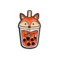 Cute enamel fox bubble tea brooch accessory with orange and beige finish on white background - Orange Fox Style (QHXZ297)