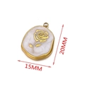 20mm gold stainless steel rose flower charm with white enamel inlay for jewelry DIY - Oval Rose / White