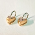 Pendientes de aro con corazón bicolor en acero inoxidable plata y oro rosa - Aro Plateado + Corazón Oro Rosa