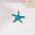Colorful blue enamel starfish pendant with gold trim for DIY jewelry making - Cyan