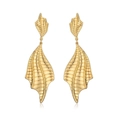 Orecchini pendenti a foglia di acero in oro 18K testurizzato con elegante design verticale - Stile Lungo Texturizzato a Ventaglio (CE00203YS)