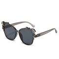 Hawaiian flower crystal cat eye sunglasses for women in translucent smoke grey - Transparent Black Frame Grey Lens